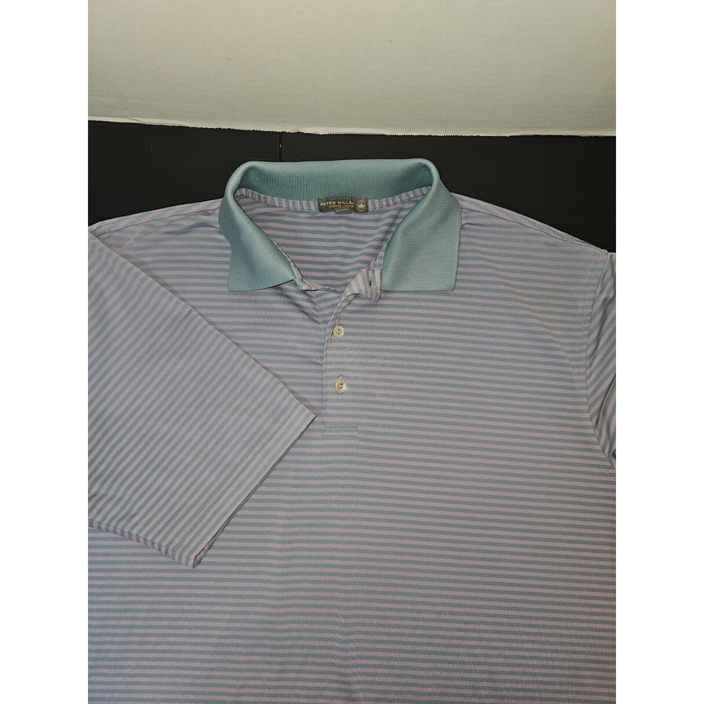 Men Peter Millar Summer Comfort Sport Golf Polo Shirt Size Large Pink/Aqua